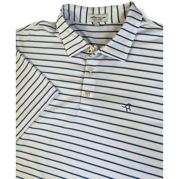 Peter Millar Other - Peter Millar Summer Comfort Mens XXL Polo Shirt White Blue Striped Performance